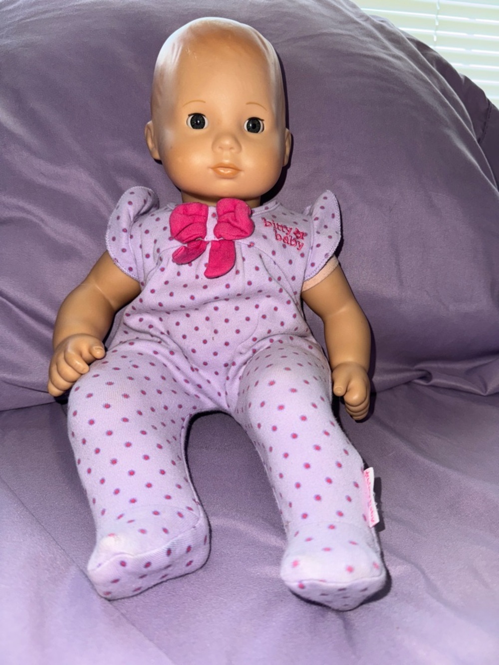 American Girl Lavender Polka Dot Baby Doll with Pink Bow